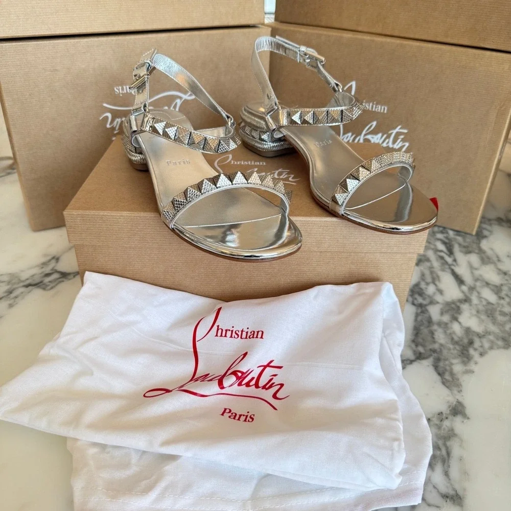 Christian Louboutin Women's Pyrasand 30 studded mirrored leather sandals EU 38.5